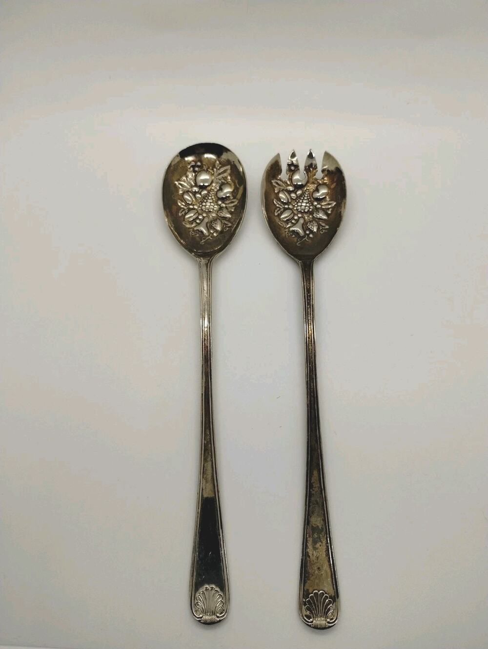 Vintage Sheffield England Silver Plated Serving Spoon and Fork Set 9.5" Long